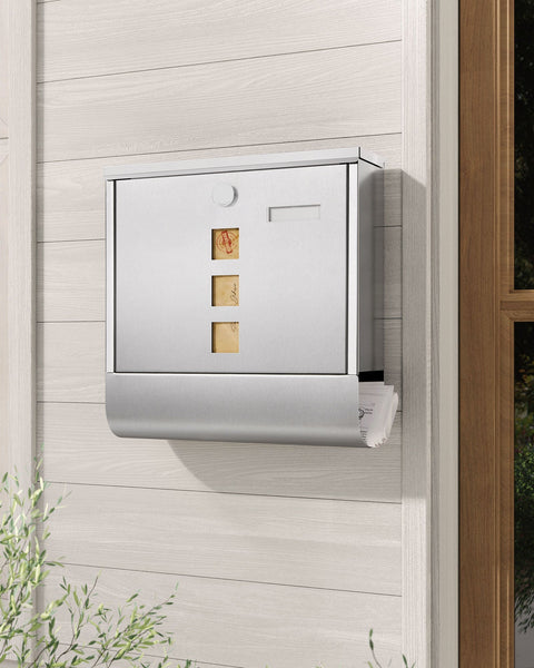 Rootz Mailbox with Silver Copper Lock Cylinder - Post Box - Letterbox - Galvanized Steel - Secure Lock - 11cm x 37cm x 37cm