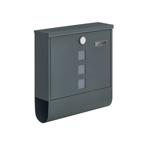 Rootz Anthracite Mailbox - Letterbox - Postbox - Galvanized Steel - Copper Lock Cylinder - Weatherproof - 11cm x 37cm x 37cm