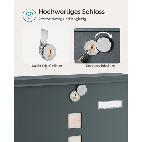 Rootz Anthracite Mailbox - Letterbox - Postbox - Galvanized Steel - Copper Lock Cylinder - Weatherproof - 11cm x 37cm x 37cm