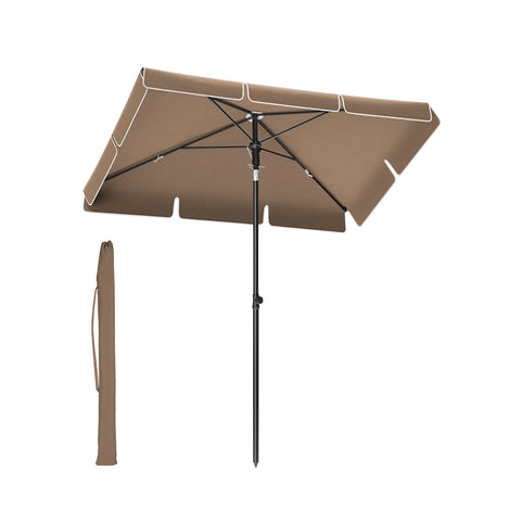 Rootz Outdoor Patio Umbrella - Sun Shade - Sun Shelter - Steel Frame - Polyester Fabric - 200cm x 125cm - Adjustable Height - Lightweight - Walnut Brown - 2.9kg