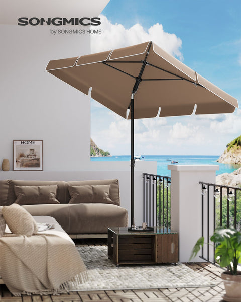 Rootz Outdoor Patio Umbrella - Sun Shade - Sun Shelter - Steel Frame - Polyester Fabric - 200cm x 125cm - Adjustable Height - Lightweight - Walnut Brown - 2.9kg