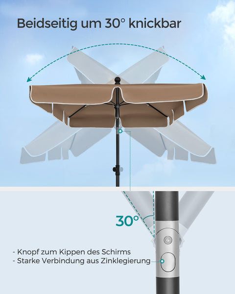 Rootz Outdoor Patio Umbrella - Sun Shade - Sun Shelter - Steel Frame - Polyester Fabric - 200cm x 125cm - Adjustable Height - Lightweight - Walnut Brown - 2.9kg