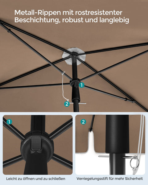 Rootz Outdoor Patio Umbrella - Sun Shade - Sun Shelter - Steel Frame - Polyester Fabric - 200cm x 125cm - Adjustable Height - Lightweight - Walnut Brown - 2.9kg