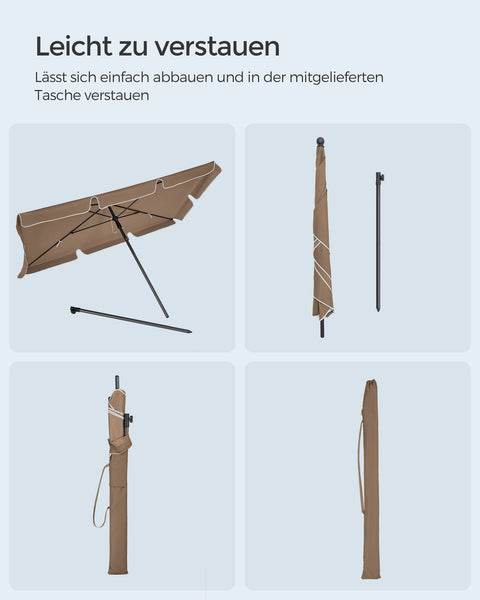 Rootz Outdoor Patio Umbrella - Sun Shade - Sun Shelter - Steel Frame - Polyester Fabric - 200cm x 125cm - Adjustable Height - Lightweight - Walnut Brown - 2.9kg