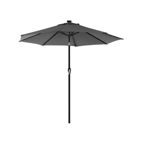 Rootz Solar LED Patio Umbrella - Outdoor Parasol - Sun Shade - Romantic Lighting - UV Protection - 2.7m Diameter - Gray - Metal Pole - 180 g/m² Polyester Fabric - 6.3kg - 180cm x 180cm x 240cm