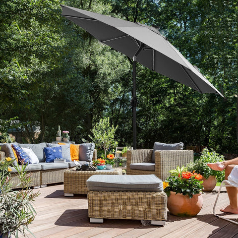 Rootz Parasol with LED Solar Lighting - Sunshade - Garden Umbrella - UPF 50+ Protection - Ø 2.7m - Grey