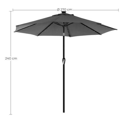 Rootz Parasol with LED Solar Lighting - Sunshade - Garden Umbrella - UPF 50+ Protection - Ø 2.7m - Grey