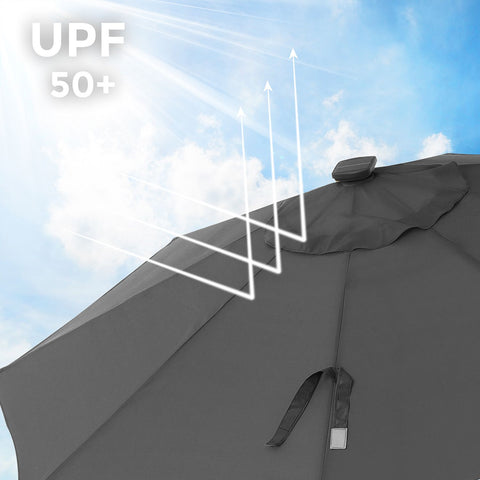 Rootz Parasol with LED Solar Lighting - Sunshade - Garden Umbrella - UPF 50+ Protection - Ø 2.7m - Grey