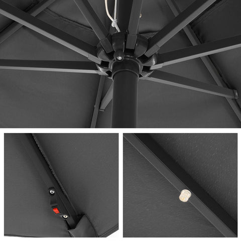 Rootz Parasol with LED Solar Lighting - Sunshade - Garden Umbrella - UPF 50+ Protection - Ø 2.7m - Grey