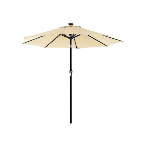 Rootz 2.7m LED Lighted Patio Umbrella - Outdoor Parasol - Sun Shade - Romantic Atmosphere - UV Protection - 180 g/m² Polyester Fabric - 270cm x 270cm x 73.5cm