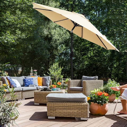 Rootz 2.7m LED Lighted Patio Umbrella - Outdoor Parasol - Sun Shade - Romantic Atmosphere - UV Protection - 180 g/m² Polyester Fabric - 270cm x 270cm x 73.5cm