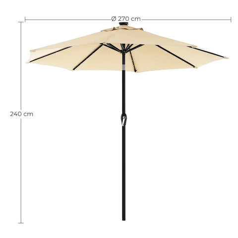 Rootz 2.7m LED Lighted Patio Umbrella - Outdoor Parasol - Sun Shade - Romantic Atmosphere - UV Protection - 180 g/m² Polyester Fabric - 270cm x 270cm x 73.5cm