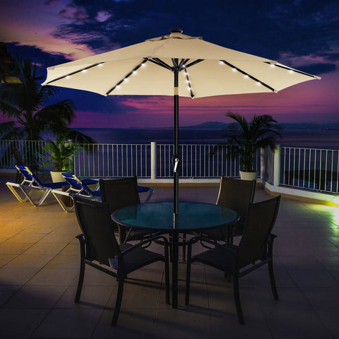 Rootz 2.7m LED Lighted Patio Umbrella - Outdoor Parasol - Sun Shade - Romantic Atmosphere - UV Protection - 180 g/m² Polyester Fabric - 270cm x 270cm x 73.5cm