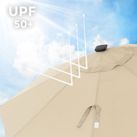 Rootz 2.7m LED Lighted Patio Umbrella - Outdoor Parasol - Sun Shade - Romantic Atmosphere - UV Protection - 180 g/m² Polyester Fabric - 270cm x 270cm x 73.5cm