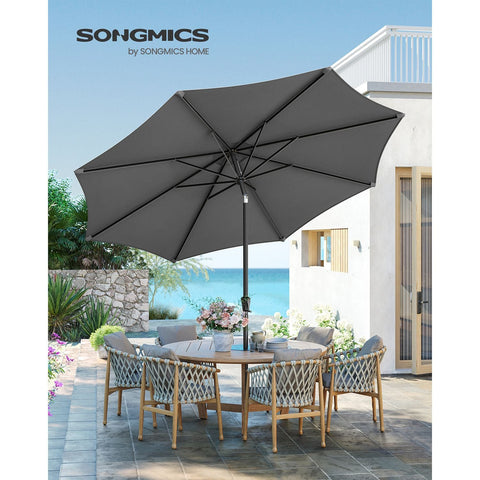 Rootz Gray Metal Pole Patio Umbrella - Outdoor Sun Shade - Market Umbrella - Sturdy Construction - UV Protection - Easy Assembly - 38mm x 246cm x 327.5cm