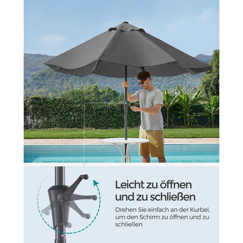 Rootz Gray Metal Pole Patio Umbrella - Outdoor Sun Shade - Market Umbrella - Sturdy Construction - UV Protection - Easy Assembly - 38mm x 246cm x 327.5cm