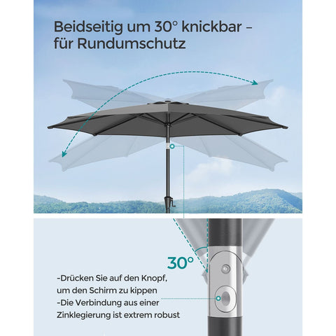 Rootz Gray Metal Pole Patio Umbrella - Outdoor Sun Shade - Market Umbrella - Sturdy Construction - UV Protection - Easy Assembly - 38mm x 246cm x 327.5cm