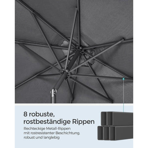 Rootz Gray Metal Pole Patio Umbrella - Outdoor Sun Shade - Market Umbrella - Sturdy Construction - UV Protection - Easy Assembly - 38mm x 246cm x 327.5cm