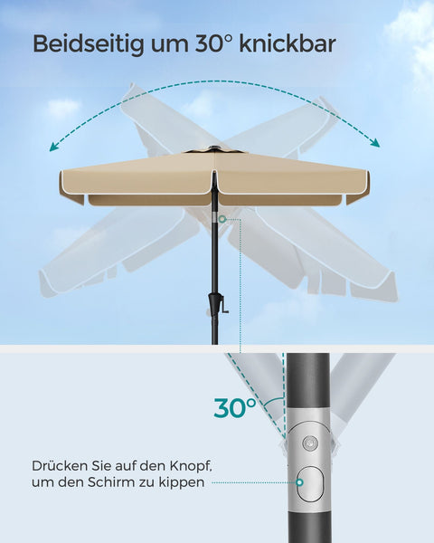 Rootz Taupe Steel Frame Parasol - Sun Umbrella - Outdoor Shade - Polyester Fabric - 200cm x 150cm - 220cm Height - 38mm Pole - Lightweight 4.3kg - Easy Assembly - UV Protection - Wind Resistant