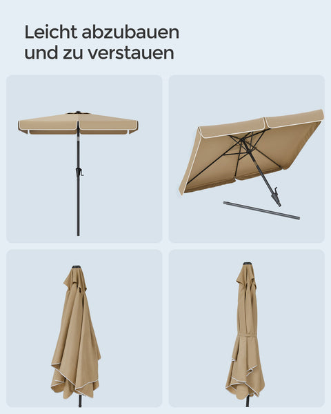 Rootz Taupe Steel Frame Parasol - Sun Umbrella - Outdoor Shade - Polyester Fabric - 200cm x 150cm - 220cm Height - 38mm Pole - Lightweight 4.3kg - Easy Assembly - UV Protection - Wind Resistant