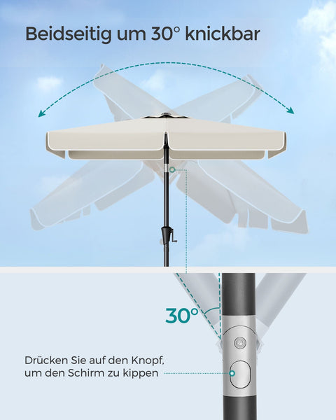 Rootz Beige Steel Frame Parasol - Sun Umbrella - Outdoor Shade - Polyester Fabric - 200cm x 150cm - 220cm Height - 38mm Pole - Lightweight 4.3kg - Includes Instructions