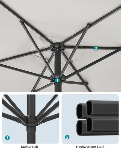 Rootz Beige Steel Frame Parasol - Sun Umbrella - Outdoor Shade - Polyester Fabric - 200cm x 150cm - 220cm Height - 38mm Pole - Lightweight 4.3kg - Includes Instructions