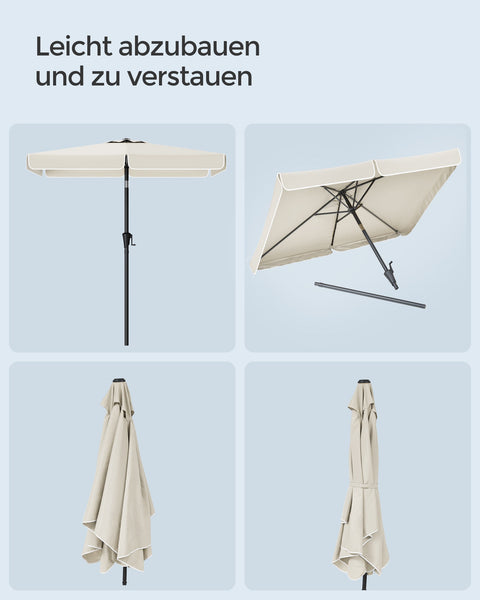 Rootz Beige Steel Frame Parasol - Sun Umbrella - Outdoor Shade - Polyester Fabric - 200cm x 150cm - 220cm Height - 38mm Pole - Lightweight 4.3kg - Includes Instructions
