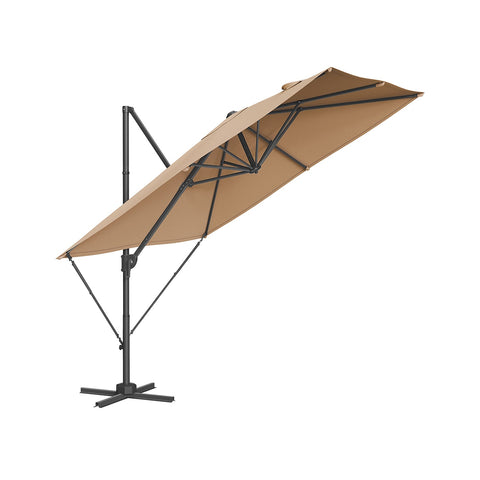 Rootz Cantilever Umbrella - Outdoor Umbrella - Patio Umbrella - Steel Frame - 180g/m2 Polyester - 270cm x 270cm - 240cm Height - Camel Brown - 17.4kg Weight