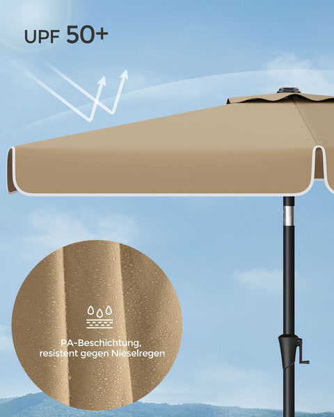Rootz Taupe Steel Frame Parasol - Outdoor Umbrella - Sun Shade - 180g/m2 Polyester Fabric - UV Protection - Easy Assembly - 300cm x 200cm x 240cm