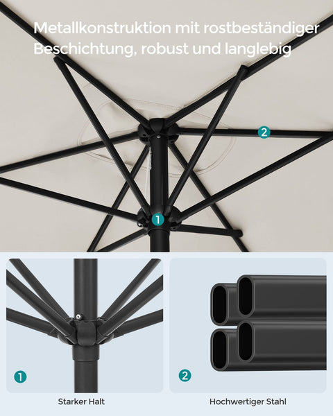 Rootz Beige Steel Frame Parasol - Sun Umbrella - Outdoor Shade - Polyester Fabric - 300cm x 200cm - 240cm Height - 38mm Pole - 5.4kg - Includes Instructions