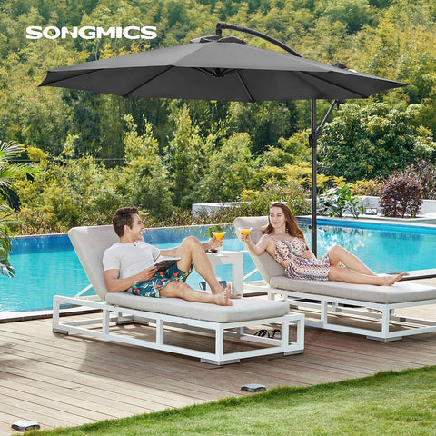 Rootz 3m Gray Patio Umbrella - Outdoor Sun Shade - Metal Pole - Powder Coated - 180g/m2 Polyester Fabric - 2.45m Height - 13.5kg - Parasol Stand Instructions