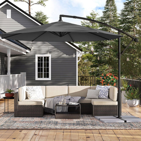 Rootz 3m Gray Patio Umbrella - Outdoor Sun Shade - Metal Pole - Powder Coated - 180g/m2 Polyester Fabric - 2.45m Height - 13.5kg - Parasol Stand Instructions