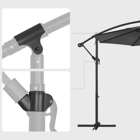 Rootz 3m Gray Patio Umbrella - Outdoor Sun Shade - Metal Pole - Powder Coated - 180g/m2 Polyester Fabric - 2.45m Height - 13.5kg - Parasol Stand Instructions