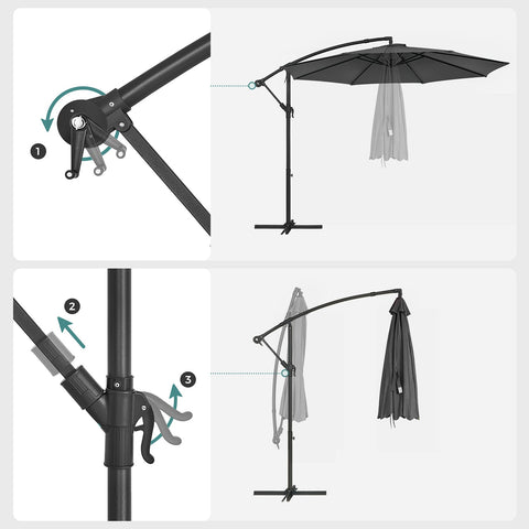 Rootz 3m Gray Patio Umbrella - Outdoor Sun Shade - Metal Pole - Powder Coated - 180g/m2 Polyester Fabric - 2.45m Height - 13.5kg - Parasol Stand Instructions