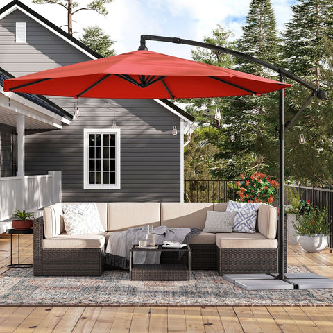 Rootz Red 3m Parasol - Sun Umbrella - Outdoor Shade - Metal Pole - Powder Coated - 180g/m2 Polyester Fabric - 2.45m Height - 13.5kg - 3m Diameter - Includes Stand and Instructions