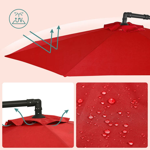 Rootz Red 3m Parasol - Sun Umbrella - Outdoor Shade - Metal Pole - Powder Coated - 180g/m2 Polyester Fabric - 2.45m Height - 13.5kg - 3m Diameter - Includes Stand and Instructions
