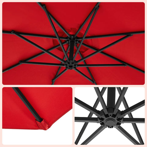 Rootz Red 3m Parasol - Sun Umbrella - Outdoor Shade - Metal Pole - Powder Coated - 180g/m2 Polyester Fabric - 2.45m Height - 13.5kg - 3m Diameter - Includes Stand and Instructions