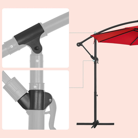 Rootz Red 3m Parasol - Sun Umbrella - Outdoor Shade - Metal Pole - Powder Coated - 180g/m2 Polyester Fabric - 2.45m Height - 13.5kg - 3m Diameter - Includes Stand and Instructions