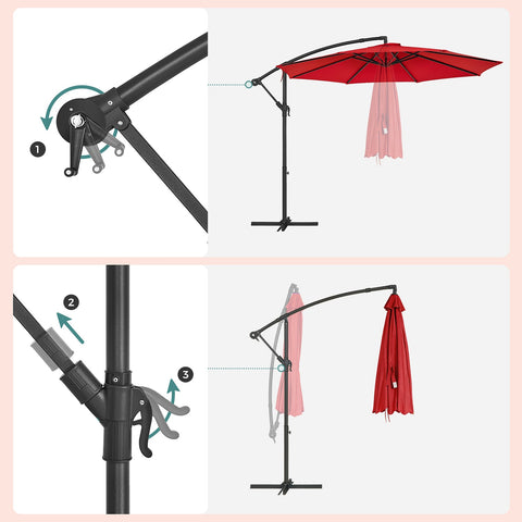 Rootz Red 3m Parasol - Sun Umbrella - Outdoor Shade - Metal Pole - Powder Coated - 180g/m2 Polyester Fabric - 2.45m Height - 13.5kg - 3m Diameter - Includes Stand and Instructions