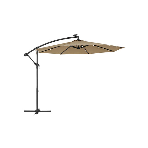 Rootz Solar Parasol - Patio Umbrella - Outdoor Sunshade - Powder-Coated Metal Rod - 180g/m2 Polyester Fabric - 3m Diameter - 2.45m Height - Taupe - 14.1kg - Includes Solar Panel and Cross Base - Assembly Instructions Included