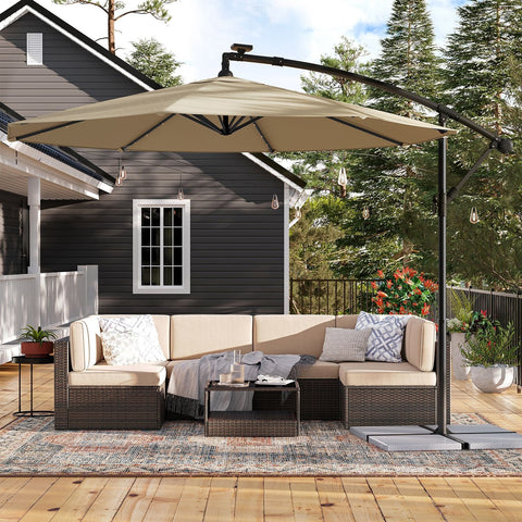 Rootz Solar Parasol - Patio Umbrella - Outdoor Sunshade - Powder-Coated Metal Rod - 180g/m2 Polyester Fabric - 3m Diameter - 2.45m Height - Taupe - 14.1kg - Includes Solar Panel and Cross Base - Assembly Instructions Included