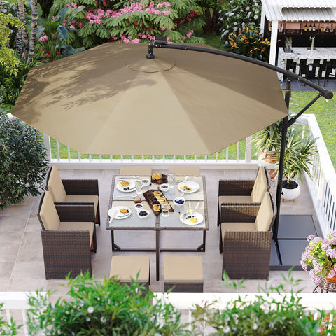 Rootz Solar Parasol - Patio Umbrella - Outdoor Sunshade - Powder-Coated Metal Rod - 180g/m2 Polyester Fabric - 3m Diameter - 2.45m Height - Taupe - 14.1kg - Includes Solar Panel and Cross Base - Assembly Instructions Included
