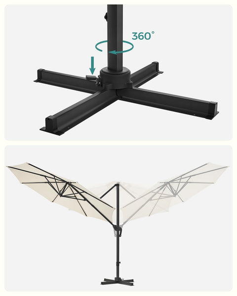 Rootz 3m Cantilever Parasol - Sun Umbrella - Outdoor Shade - UV Protection - 240 g/m² Polyester Fabric - 3m x 2.5m x 18.5kg