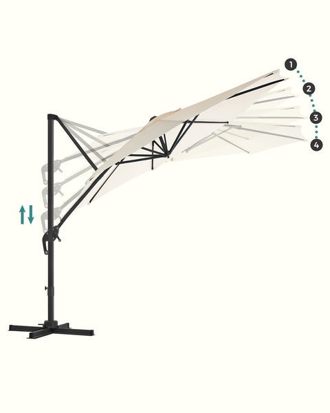 Rootz 3m Cantilever Parasol - Sun Umbrella - Outdoor Shade - UV Protection - 240 g/m² Polyester Fabric - 3m x 2.5m x 18.5kg