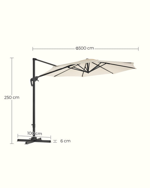 Rootz 3m Cantilever Parasol - Sun Umbrella - Outdoor Shade - UV Protection - 240 g/m² Polyester Fabric - 3m x 2.5m x 18.5kg