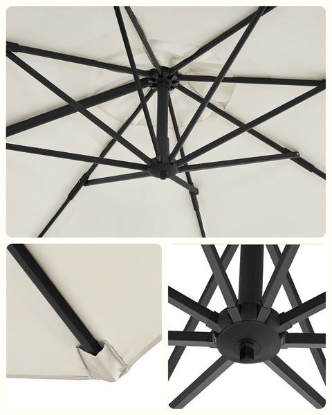 Rootz 3m Cantilever Parasol - Sun Umbrella - Outdoor Shade - UV Protection - 240 g/m² Polyester Fabric - 3m x 2.5m x 18.5kg