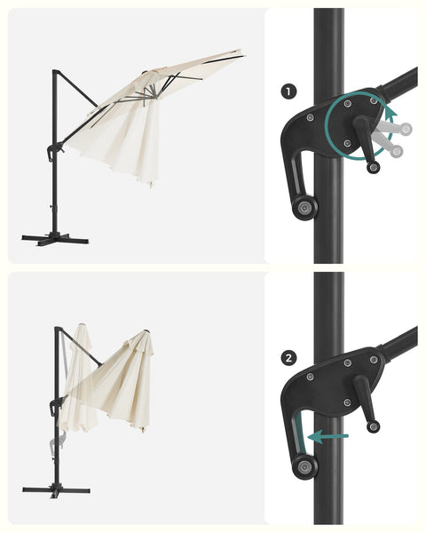 Rootz 3m Cantilever Parasol - Sun Umbrella - Outdoor Shade - UV Protection - 240 g/m² Polyester Fabric - 3m x 2.5m x 18.5kg