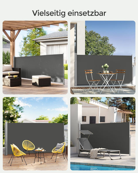 Rootz Side Awning - Retractable Shade - Steel Box - Rust-Resistant - Extendable - Anthracite - 140cm x 300cm - 6.4kg