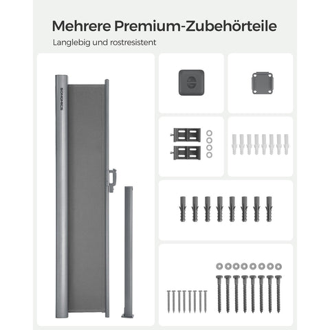 Rootz Side Awning - Balcony Shade - Retractable Awning - Aluminum Alloy - Weather-resistant - 160cm x 400cm