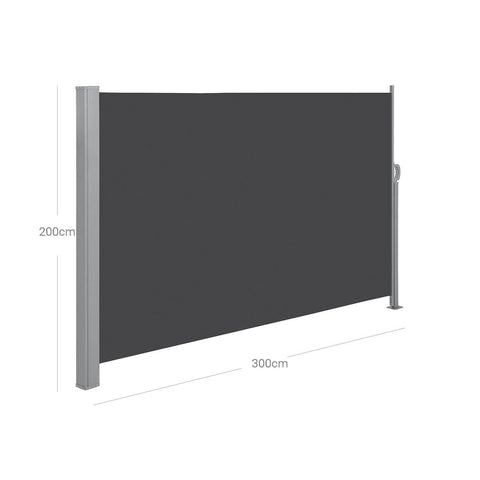 Rootz Awning - Side Awning - Balconies And Terraces - Outdoor Privacy Screen - Adjustable Side Canopy - Uv-resistant Side Screen - Garden Side Shade - Powder-coated Steel - Anthracite - 200 x 300 cm (H x L)